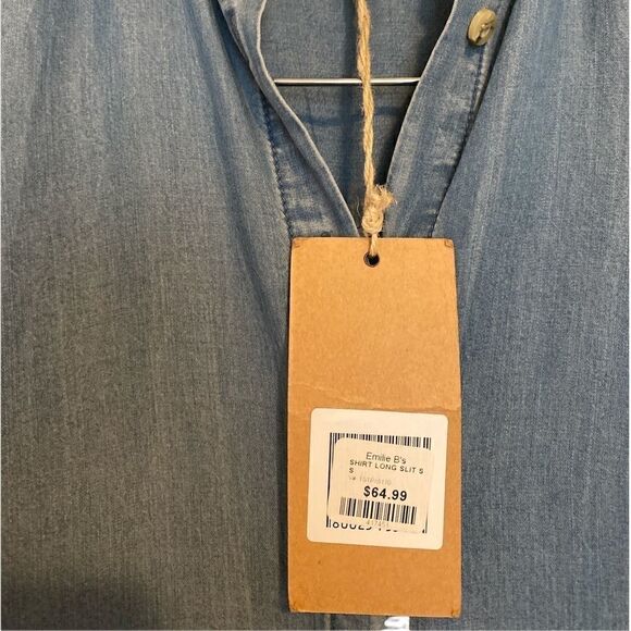 Thread + Supply | Medium Wash Chambray Long Side Slit Sleeveless Button Shirt S - Picture 4 of 6